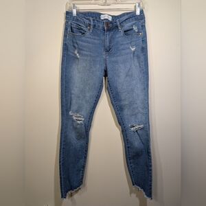 Articles of Society Distressed Skinny Jeans Raw Shark Bite Hem Medium Wash 28W